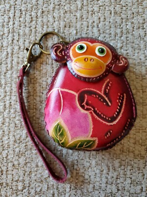 Genuine Leather Monkey Coin Purse/Wristlet/Pouch/Wallet Embossed New with  Tag