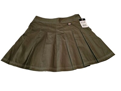 DICKIES Womens Twill Pleated Short Skirt Military Green Zipper