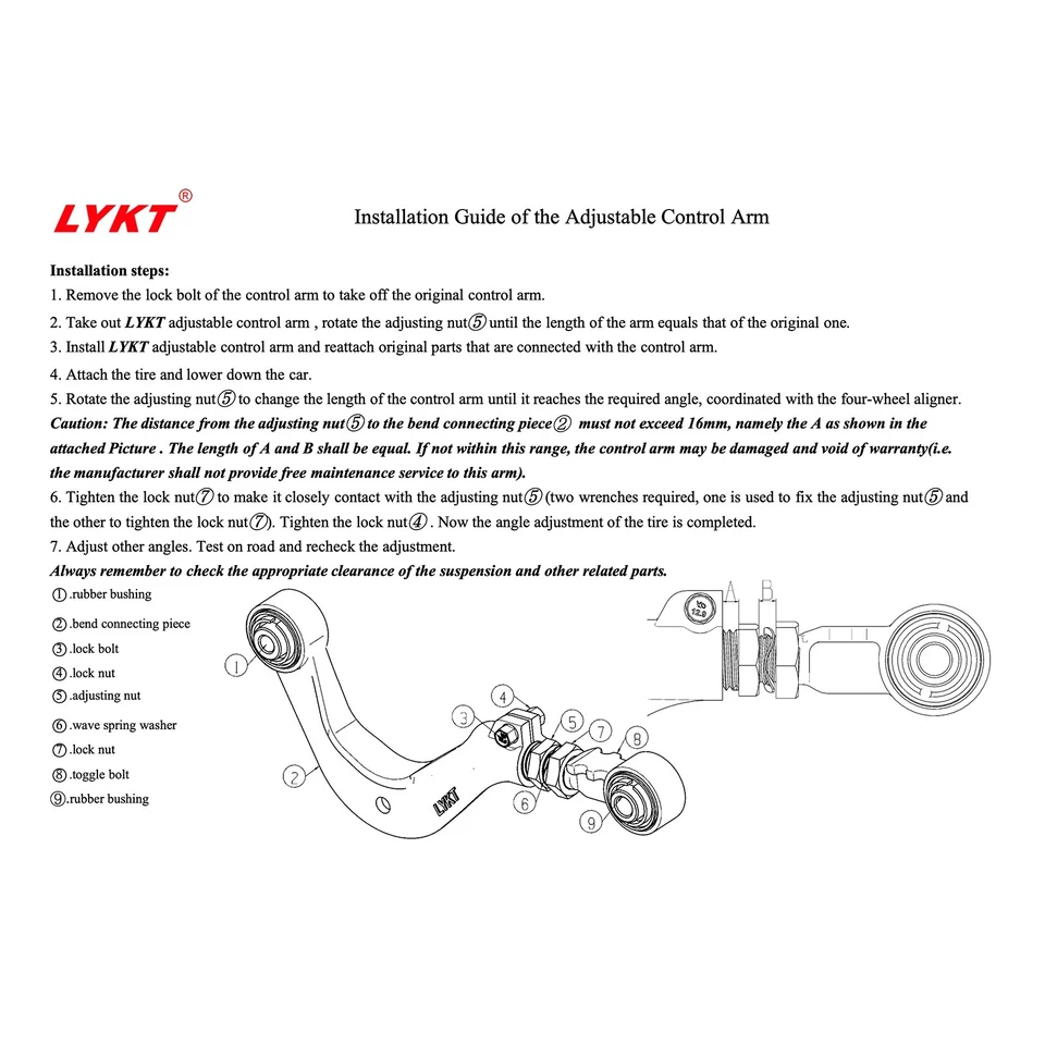LYKT 2 Adjustable Rear Camber Arm for AudiA3、TT、S3、Q3& VW CC、Jetta、Passat、Tiguan Foto 3 de 4