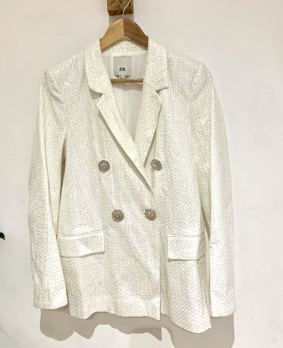 River Island Trinny White Ivory Sequin Military Button Dress