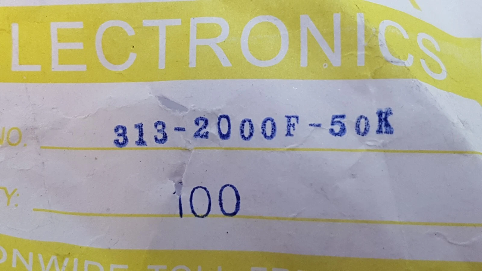 Parts bag marked 313-2000F-50K