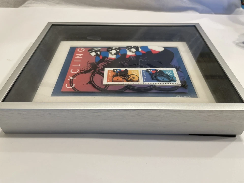 Estampillas #3119 1996 50c Ciclismo 3D Obra de Arte Enmarcada Rara Foto 3 de 4