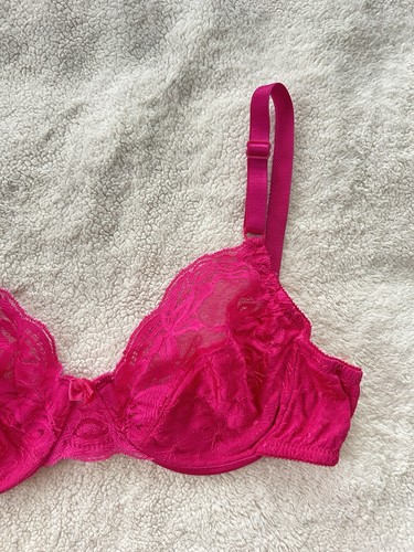 Vintage Victoria's Secret Bralette 34B Pink Magenta Lace Gold Label Bra 80s - Picture 3 of 7