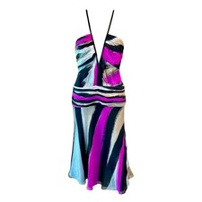 Gianni Versace F/W 2001 Runway Plunging Neckline Geometric Abstract Print Dress
