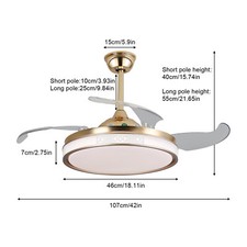 Indoor Ceiling Fan Light with Remote Control, Ceiling Fan Lamp for Bedroom