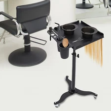 Mobile Salon Hairdressing Tool Cart Tattoo Table Rolling Service Tray w/2 Bowls