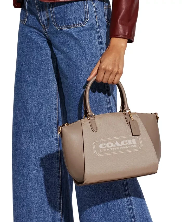COACH Badge Jacquard Elise Satchel with Convertible Straps CHALK