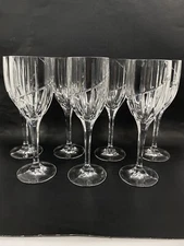 (7) MIKASA Crystal UPTOWN  9” Water Goblets Wine Glasses Vertical & Spiral Lines