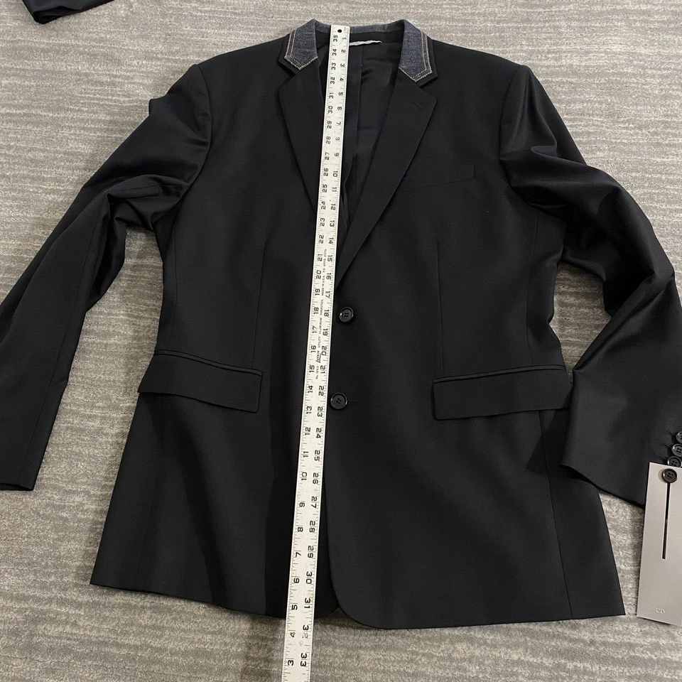 Traje DIOR Lana Negro M Tejido Azul Denim Cuello y Cintura Talla 52 IT / 42R EE. UU. Foto 4 de 4