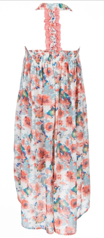 Vestido Bonnie Jean Niña Grande Encaje Superpuesto Floral Espalda Abierta Alto-Bajo-Talla-14-Coral Foto 2 de 4