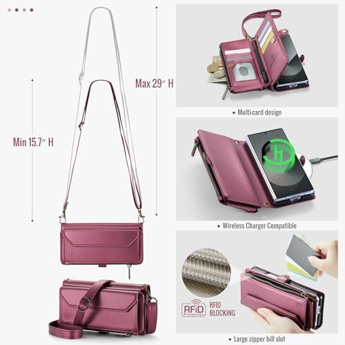 Funda Cartera Bandolera Compatible con Samsung Galaxy Z Plegable 6 Rojo Vino - Imagen 5 de 7