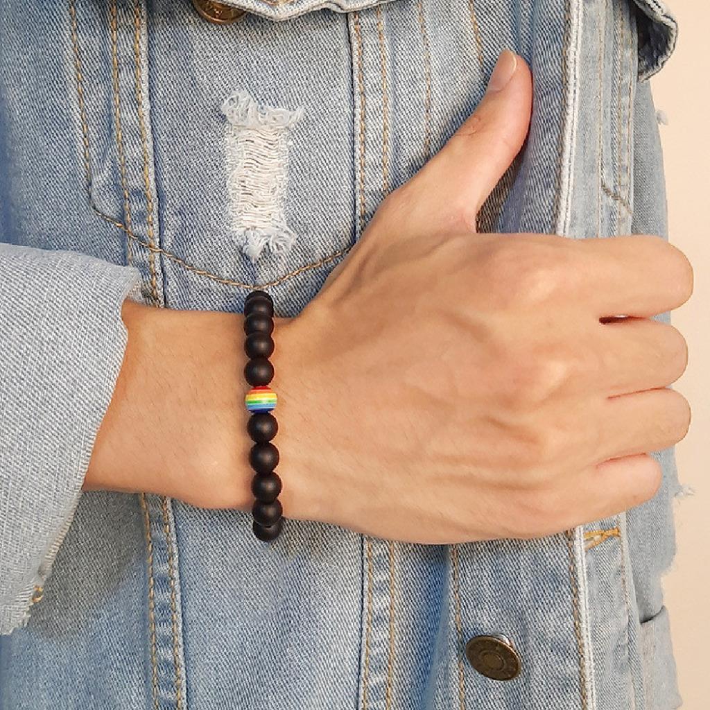 Bling Jewelry Bandiera Arcobaleno A Strisce Nero Intrecciato In Pelle Pu Lgbtq Bracciale Bangle Intrecciato Per Gli Uomini Per Le Donne Chiusura Magnetica Inossidabile 7 Pollici