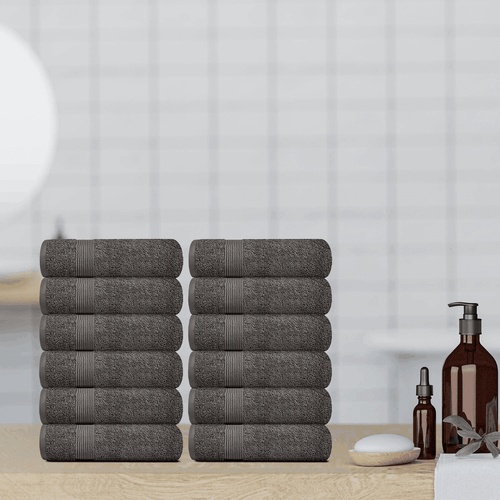Resort Collection Soft Washcloth Face Body Towel Set 12 Pack 12x12 in Charcoal - Zdjęcie 5 z 5