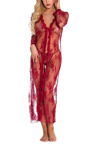 Women Sexy Lingerie See Through Lace Dress Sleepwear Sheer Kimono Robe Nightwear - Picture 18 of 52
