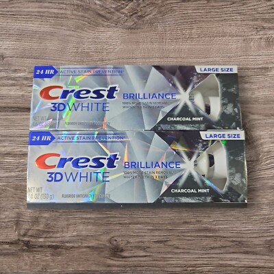Crest 3D White Brilliance, Charcol Mint, Teeth Whitening Toothpaste, 2 Pack