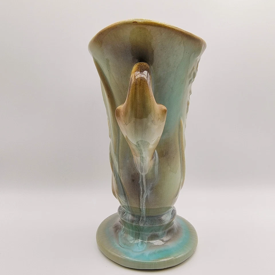Vintage Rumrill Pottery Art Deco Trophy Vase Flower Relief Design 9.5" *READ* - Image 4 of 4