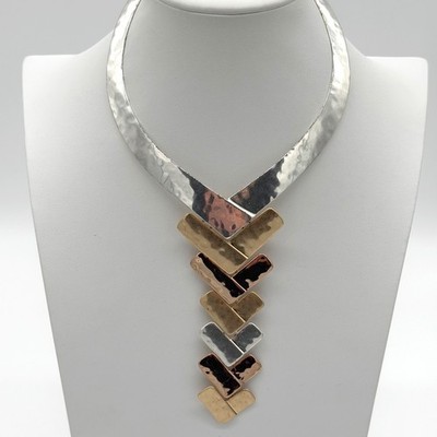 Robert Lee Morris RLM Studio SoHo Hammered Mixed Metal Modernist Necklace