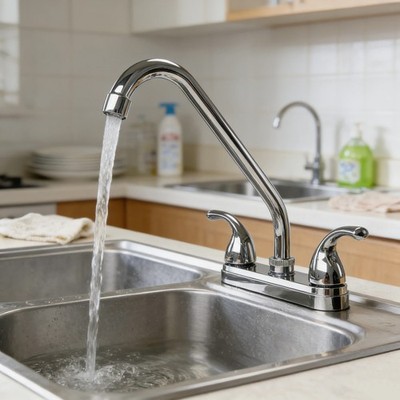 8in Plastic Hot-Cold Mixer Dual-Handle Kitchen Faucet Basin Sink Spout Water Tap