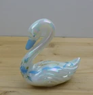 Fenton 15th Anniversary White Iridescent Pearlized Hand Painted Swan