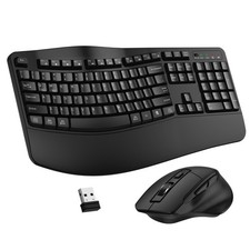 Wireless Keyboard and Combo, 2.4G Full Size Wave Keys Ergonomic Keyboard with...