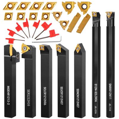 1/2'' Indexable Lathe Turning Tool Kit (7Pcs), Includes 14Pcs Carbide Inserts for