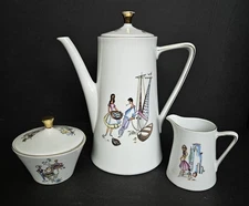 Winterling Bavaria WIG1081 Coffee Pot Sugar Creamer People Sailboat Garden Music