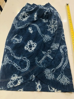 VTG Gene Ewing BIS Shibori Indigo Wrap Skirt S Hand Dyed Wrinkled Rich Denim