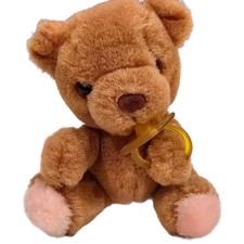 Vintage Russ Berrie Baby Bibi Teddy Bear 6" Pacifier Plush 844 Brown Korea 1980s