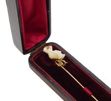 Victorian Boxed 9ct Gold Novelty Mother of Pearl Duck Stick Pin Antique c1890