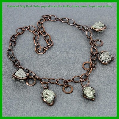 Copper Natural Pyrite Rough Electroformed Bezel Chain Wife Gift Necklace Jewelry