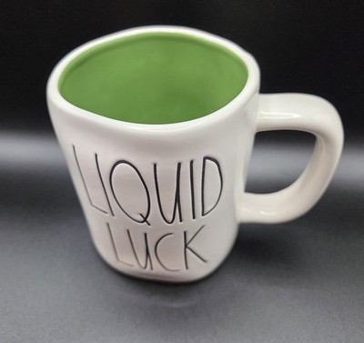 Rae Dunn Liquid Luck White Ceramic Mug Green Inside  St. Patrick's Day 