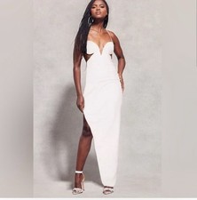 PrettyLittleThing Naomi Campbell White V-Bar Corset Maxi Dress Cross Back Sz 6