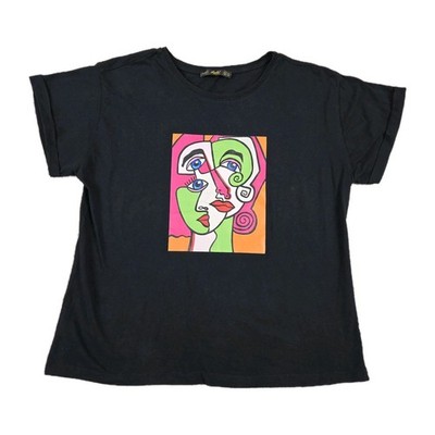 Bebe Plus Art To Wear T Shirt M Oversized Black Arsty Graphic Print Rolled Cuffs