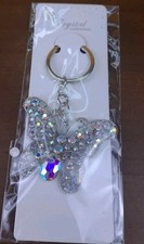 NIP Crystal Collection Reflective Crystal Butterfly Silver Tone Keychain