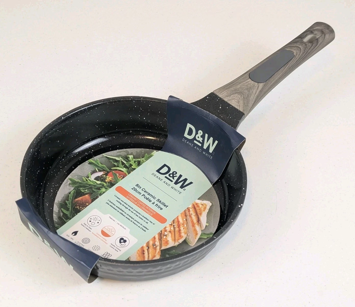 D&W 8" Ceramic Nonstick Frying Pan Skillet Black Gray Brown Handle Deane & White
