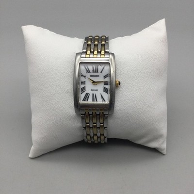 Seiko Tank Womens Watch 22mm Two Tone Bracelet Solar V115-0BK0