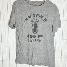 Crazy Dog Men’s Tee Size L “I’m Into Fitness Fit’ness Beer” Gray Funny 