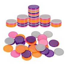100Pcs 1" Poker Chips, Bingo Chips Learning Counters, Gray/Pink/Orange/Purple