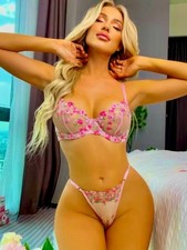 NWOT SBOVIA Sample Sale Floral Embroidered Mesh Lingerie Set Pink S