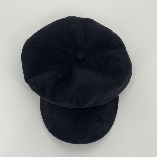 Black Suede Gatsby Hat - Womens Newsboy Cap VGUC - Vintage 90s Y2K - Picture 10 of 10