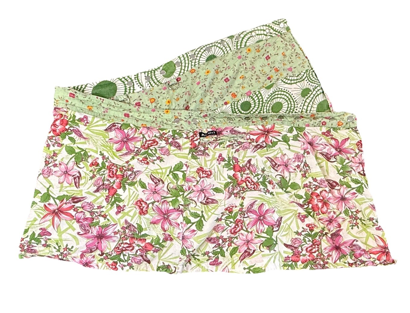 Moshiki Wrap Reversable Skirt One Size Green & Pink Floral