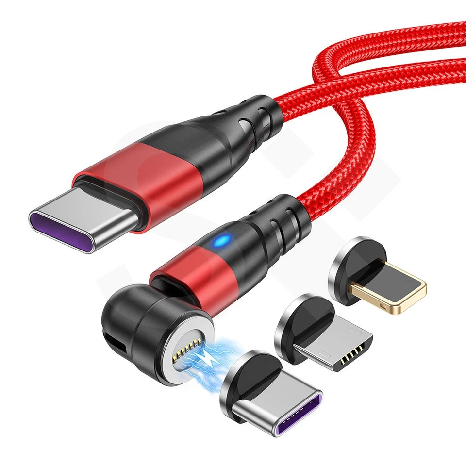 100W PD Schnellladekabel Magnet 1m/1,8m für iProdukt,USB-C,Mikro USB rot/schwarz - Bild 1 von 1