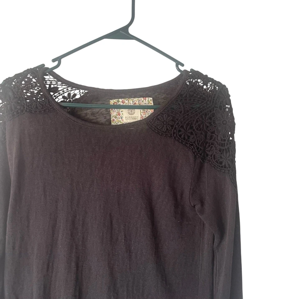 Element Women's Size Medium Black Crochet Semi Sheer Long Sleeve Shirt - Image 2 of 4