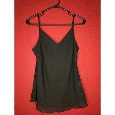 Notations Black Sleeveless V Neck Chiffon Tank Top Blouse Womens Medium