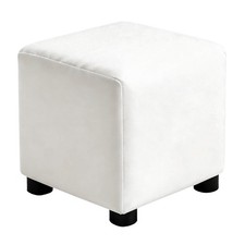 Square Footstool Slipcover, Plush Foot Stool Protector Cover Medium, White