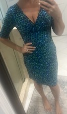 RALPH LAUREN JERSEY Blue Green Print DRESS SIZE 2 Cocktail Batik Moc Wrap Empire