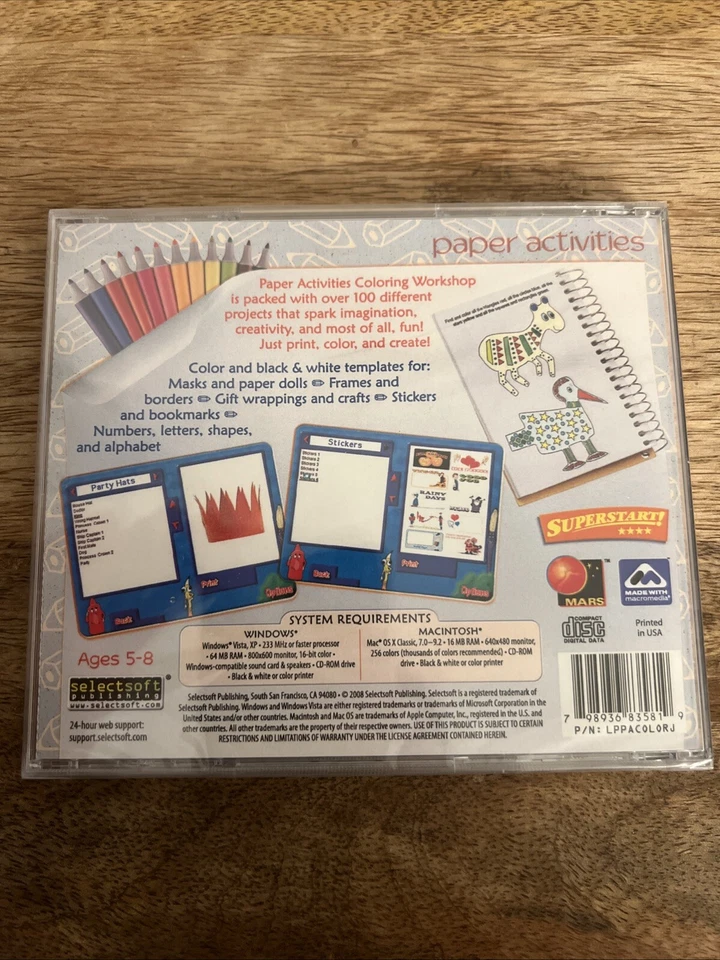 Paper Activities Coloring Workshop Video Game Pc Cd-ROM Age 5-8 (Factory Sealed) - Image 2 of 4