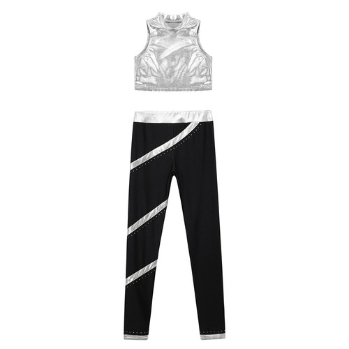 Kids Girls Suit Gymnastics Set Sleeveless Outfit 2 Pcs Dancewear Workout Tops - Picture 41 of 48