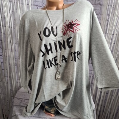 Shirt Angel of Style Damen grau Gr. 56 Aufdruck Pailletten (675) Übergröße NEU