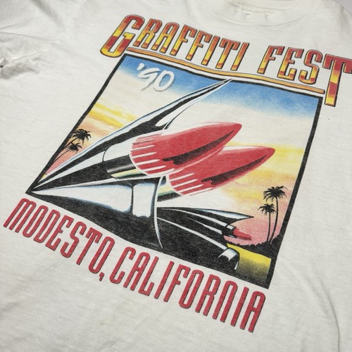 Vintage Graffiti Fest 1990 White T-Shirt Size Large Modesto, CA Single Stitch - Picture 6 of 14